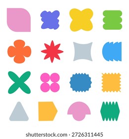 Pegatinas de forma Abstractas con formas orgánicas y Elementos geométricos retro. Formas de Diseño gráfico Y2K de moda para proyectos de marca creativa y embalaje moderno.