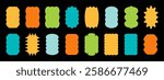 Abstract shape stickers. Retro zig zag wavy shape frames. Vector corrugated rectangular and oval abstract photo frames, text boxes. Scallop edge kids geometric stamps. Flat jagged ellipse shapes set