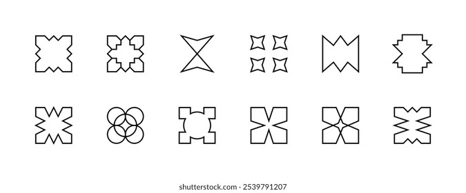 Abstract shape and symbol. Graphic geometric elements, different shapes, figure and more. Editable stroke. Pixel Perfect. Grid base 32px.