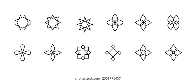 Forma e símbolo abstratos. Elementos geométricos gráficos, formas diferentes, figura e muito mais. Traçado editável. Pixel perfeito. Grade de 32px.