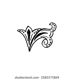 Abstract shape vector art of floral ornament with swirls and dots.