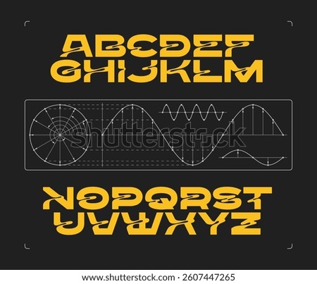 Abstract shape vector font with geometric math lines graphs