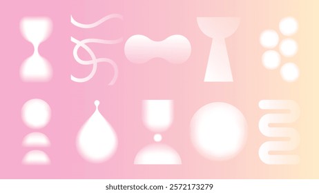 Abstract shape vector set. Simple white blurred minimal abstract shapes drawing illustration, vector set collection. Simple white minimal basic shapes, abstract elements set.