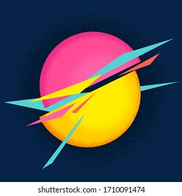 Abstract shape with vivid circle in vintage style. Beautiful poster or cover design element with luminescent geometric shapes. 