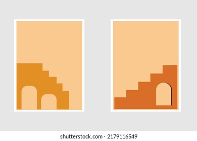 Abstract shape wall art design and illustration, wall art with home shape, Exotic flyer on light background. Liquid design.