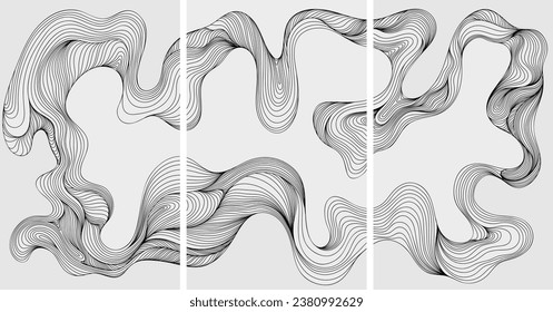 Abstract shape wallpaper. Hand drawn line illustration background. Ink painting style composition for decoration.