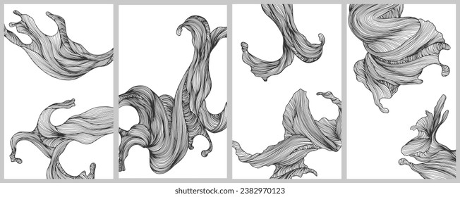 Abstract shape wallpaper. Hand drawn line illustration background. Ink painting style composition for decoration.