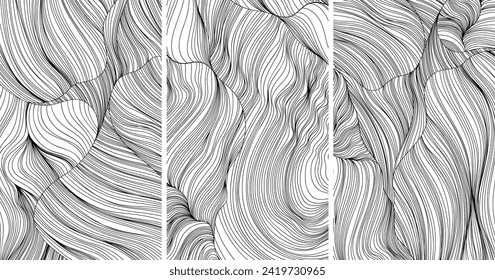 Abstract shape wallpaper set. Line illustration background. Ink painting style compositions for decoration collection.