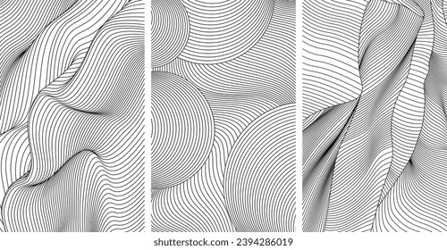 Abstract shape wallpapers set isolated on white. Line illustration background collection. Ink painting style composition for decoration.