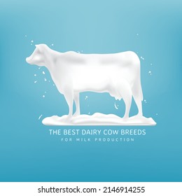 Resumen de forma de vaca blanca y leche de ola, concepto de leche láctea, ilustración vectorial y diseño.