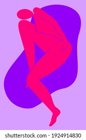 Abstract shape of woman's body, trendy art of curvy woman in neon pink and bright purple color. Female figure in modern style. Body positive. The concept of the female's empowerment movement. Feminism