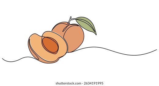 Abstract shaped apricot. single line apricot icon, drawn by a solid dark line an apricot and a half minimal concept of abstract orange and brown spots on a white background, apricot pro.