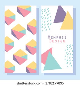 abstract shapes, 80s memphis geometric style covers or banners vector illustration