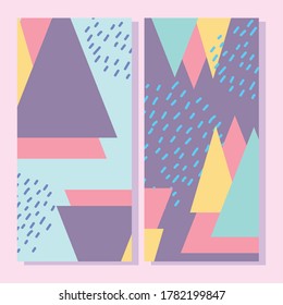 abstract shapes, 80s memphis triangles geometric style placard, brochure vector illustration