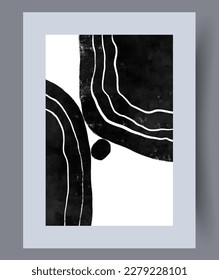 Abstract shapes aesthetic sketch wall art print. Wall artwork for interior design. Printable minimal abstract shapes poster. Contemporary decorative background with sketch.