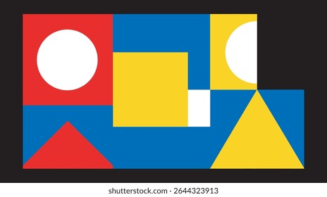 Formas abstratas alinham formando composição geométrica contra fundo escuro exibindo contraste de cor
