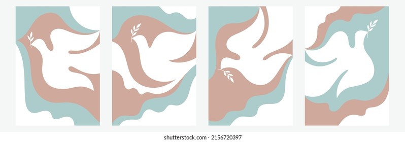 Abstract shapes anf dove of peace. Set of banners, posters
