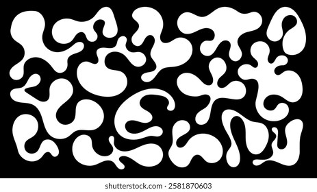 Abstract shapes appear in a dynamic arrangement, showcasing a variety of organic forms and irregular blobs.