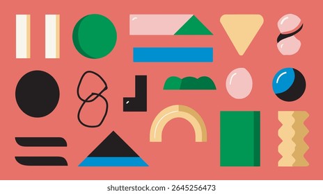 Formas abstratas montam design geométrico em plano de fundo sólido gerando ilustração de arte