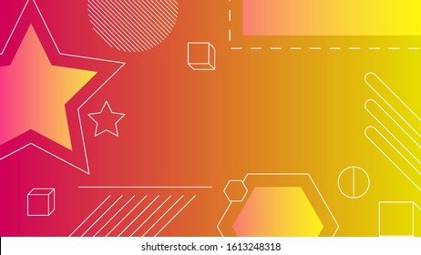 Abstract shapes of asterisk in orange gradient background with red lines. Use for modern design, cover, template, decorated, brochure, flyer.