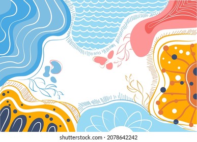 Abstract shapes background. Bright images for website design, copy space for text. Ocean, sea, algae, nature, organic forms, leaf. Unusual vivid pictures. Cartoon colorful flat vector illustration