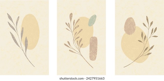 Abstract shapes background leaves branch botany vector illustration beige warm colors spring female organic