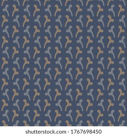 Abstract shapes background retro indian style decorative pattern vintage blue gold colors repeat motif. Medieval oriental ornament small allover print block for apparel textile, shop window, wrapping.