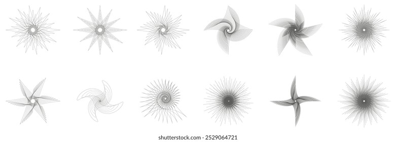 Abstract shapes, basic brutal forms and retro figures in Y2K aesthetics, vintage stickers, logos and labels. Decorative design element set, vector illustration on white background.