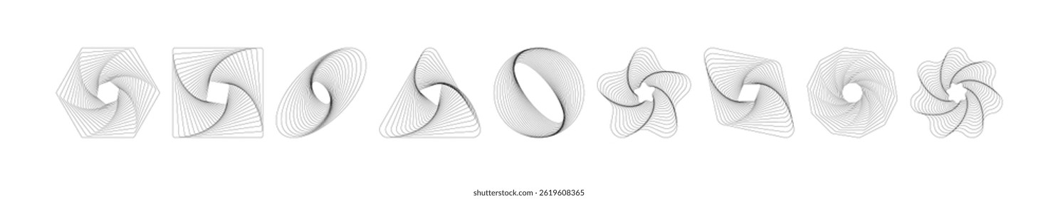 Abstract shapes, basic brutal forms and retro figures in Y2K aesthetics, vintage stickers, logos and labels. Decorative design element set, vector illustration.