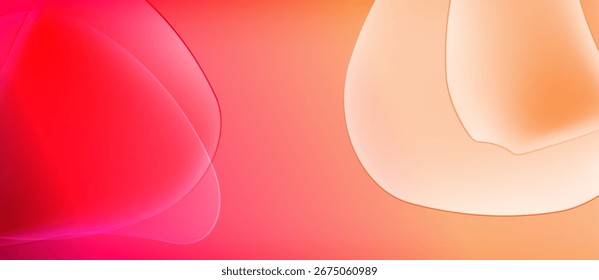 Abstract shapes blend, creating warm gradients. Red hues transition to peach, orange tones dominate background. Soft lighting, smooth textures present.
