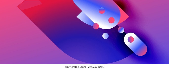 Formas abstratas misturam tons de rosa vibrantes, azuis, roxos. Formas de fluido sugerem movimento, profundidade, design estético moderno.
