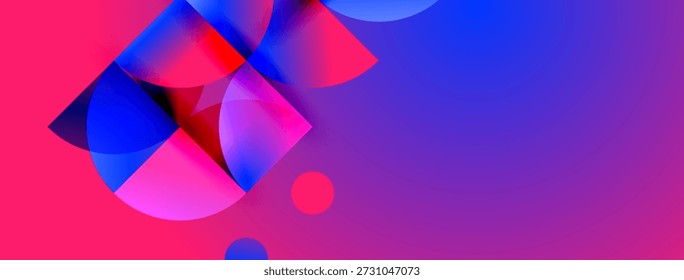 Las Formas Abstractas mezclan rosas vibrantes, azules. Los círculos superpuestos crean una composición dinámica. El diseño moderno evoca energía, flujo.