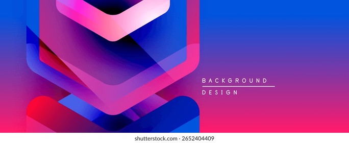 Abstract shapes blend vibrant purple, blue, pink hues. Modern design suggests dynamic energy, smooth transitions. Text reads background design.