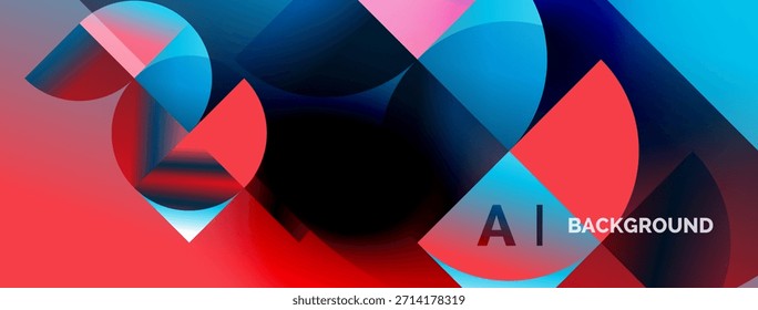 Las Formas Abstractas mezclan vibrantes tonos rojos y azules. El diseño moderno sugiere tecnología, innovación, arte digital. Los Gradientes suaves crean un impacto visual dinámico.