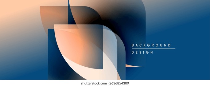 Abstract shapes blend warm, cool hues. Gradient colors create modern design. Minimalist aesthetic with text overlay present.