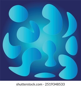 abstract shapes in blue gradient. blended shape art to be used in designing and video editing projects. curl design elements like flame and glitter glow. vector eps illustration