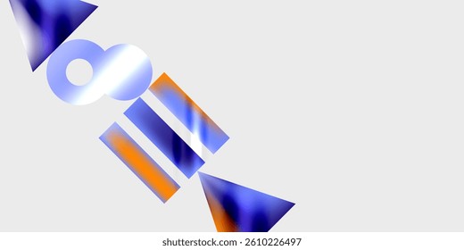 Abstract shapes, blue, orange, white. Geometric forms overlap, creating dynamic composition. Gradient colors add depth, modern aesthetic. Minimalist design.