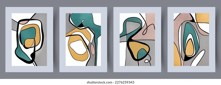 Abstract shapes bohemian watercolor wall art print. Printable minimal abstract poster. Wall artwork for interior design. Contemporary decorative background. 