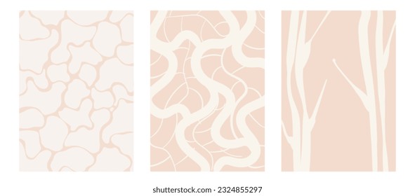 Abstract shapes and botanical elements boho wall decor. Minimalist and natural wall art. Modern art print collection vector illustration for wall decoration, home gallery, postcard, brochure