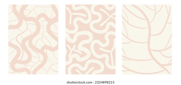 Abstract shapes and botanical elements boho wall decor. Minimalist and natural wall art. Modern art print collection vector illustration for wall decoration, home gallery, postcard, brochure