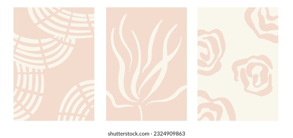 Abstract shapes and botanical elements boho wall decor. Minimalist and natural wall art. Modern art print collection vector illustration for wall decoration, home gallery, postcard, brochure