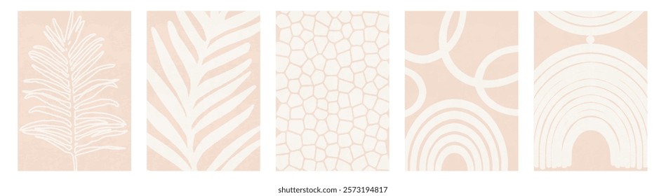 Abstract shapes and botanical elements boho wall decor. Minimalist and natural wall art. Modern art print collection vector illustration for wall decoration, home gallery, postcard, brochure