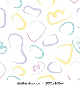 Abstract shapes with brush drawn contours in seamless pattern in minimal style.Soft art endless background for stationery, wallpapers,fabric,textile,linen, baby diapers, clothes, diaries.Vector