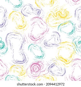 Abstract shapes with brush drawn contours in seamless pattern in minimal style.Soft art endless background for stationery, wallpapers,fabric,textile,linen, baby diapers, clothes, diaries.Vector