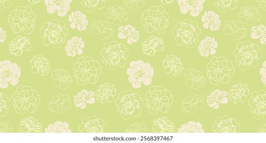 Abstract shapes buttercups, pansies flowers seamless pattern on a mint green background. Creative stylized floral print. Vector hand drawn. Fashionable nature ornament for designs