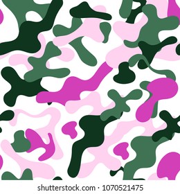 Abstract shapes camouflage seamless pattern in green.