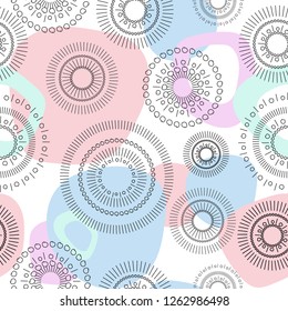 abstract shapes, circles, blots, seamless pattern, vector illustration