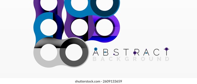 Abstract shapes, circles, layers, blue, gray, white. Modern design, simple geometry, clean lines, visual elements.