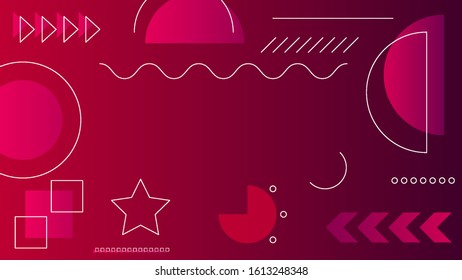 Abstract shapes and circles in red gradient background with burgundy lines. Use for modern design, cover, template, decorated, brochure, flyer.