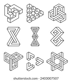 Abstract shapes collection isolated on white background. Impossible shapes set . Vector illustration.